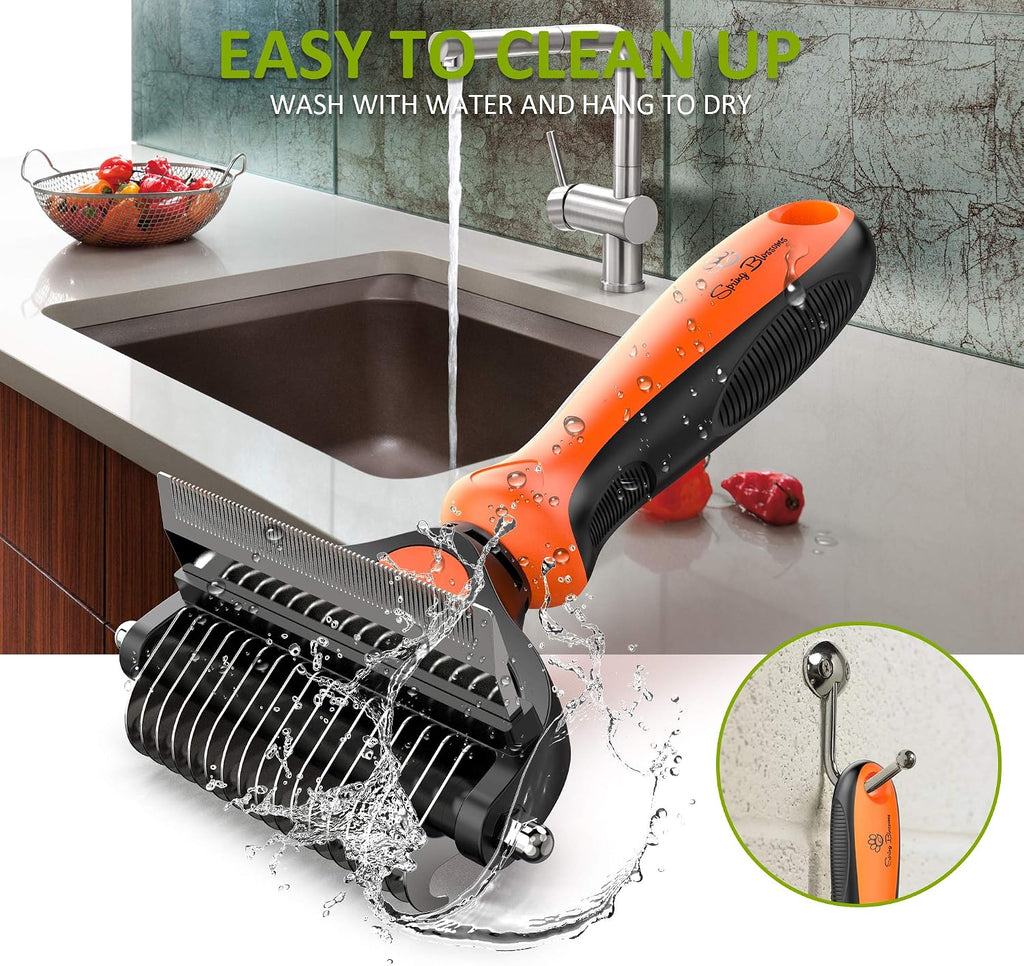 Ergonomic handle detail of Spring Blossoms pet brush