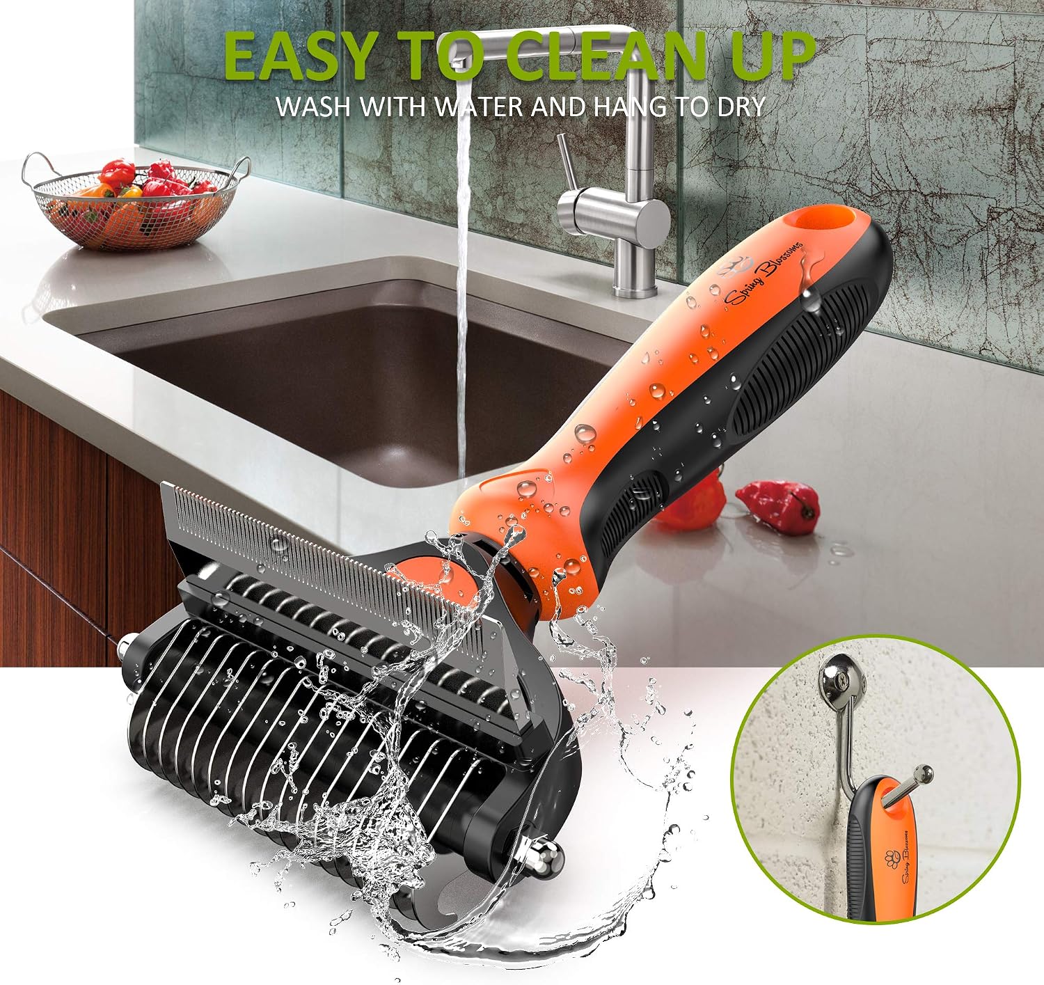 Ergonomic handle detail of Spring Blossoms pet brush