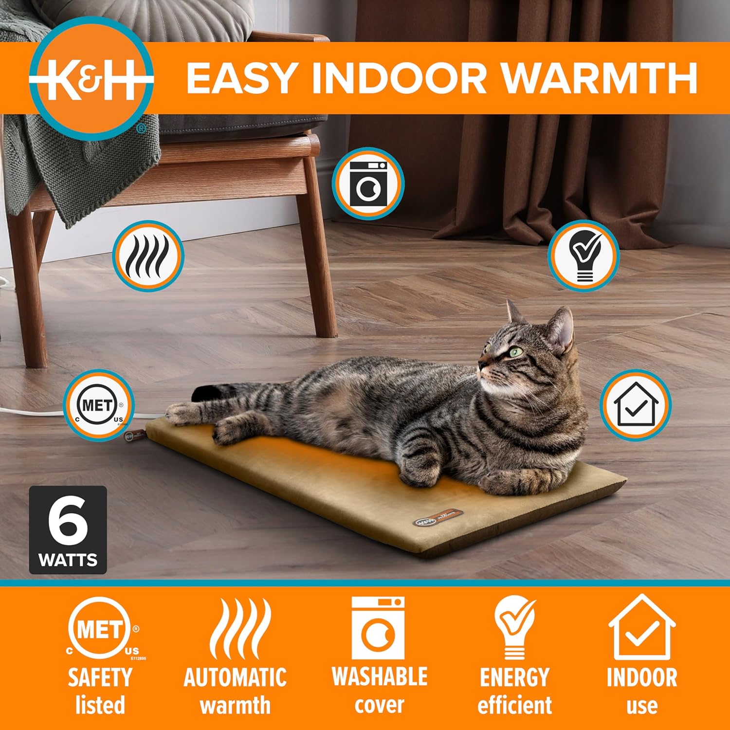 Energy efficient six watt cat warming pad layout highlighting the twelve point five by twenty five inch dimensions.