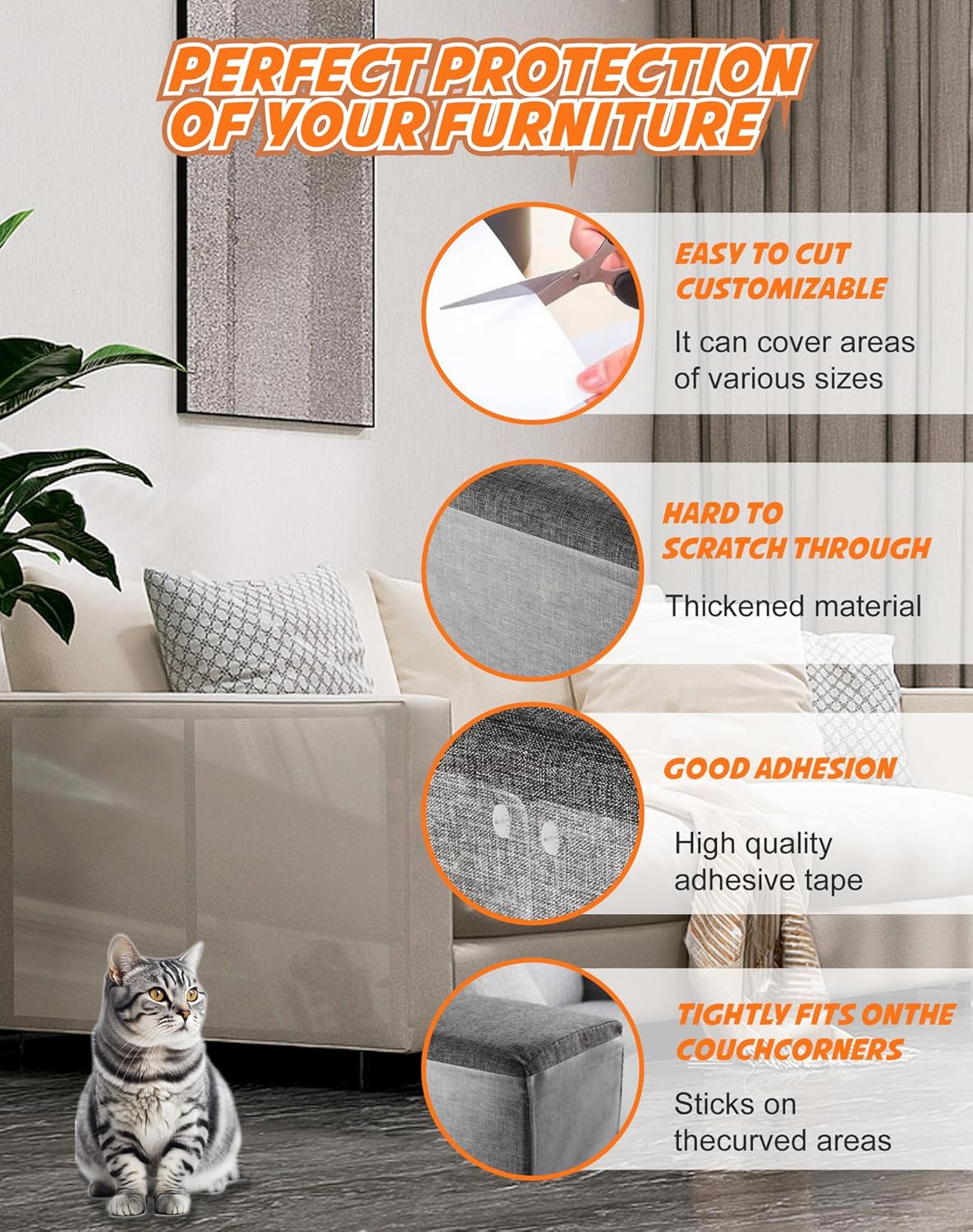 Hand applying adhesive cat scratch guard to armchair