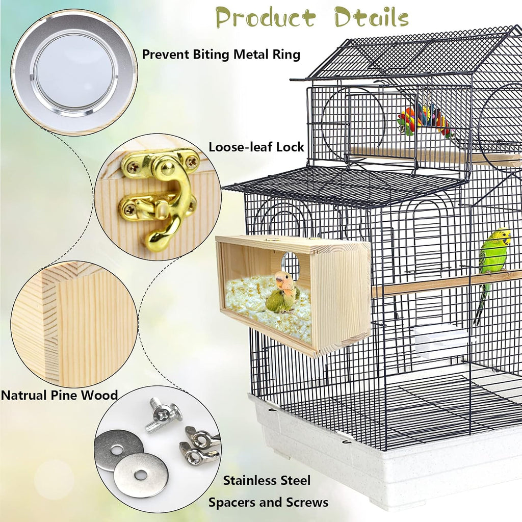 Parakeet Nesting Box Cockatiel Nesting Natural Pine Bird Nest Bird Breeding Box House Acrylic Transparent Bird Box with Detachable Wooden Board for Lovebirds Cockatiel Budgie Conure Parrot L - Image 4