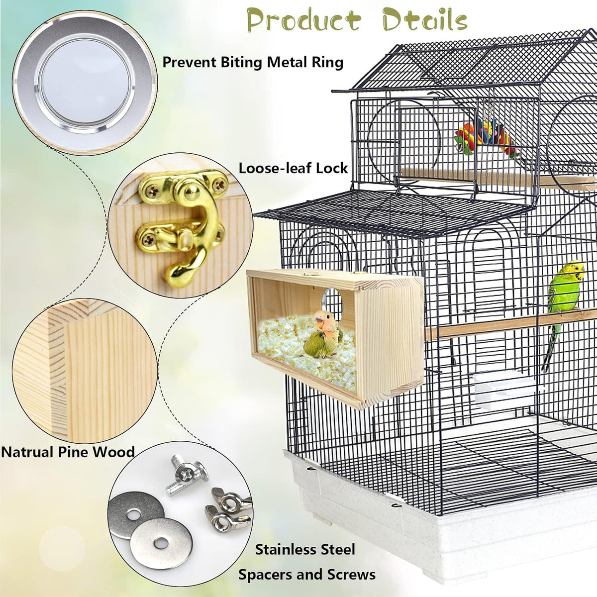 Parakeet Nesting Box Cockatiel Nesting Natural Pine Bird Nest Bird Breeding Box House Acrylic Transparent Bird Box with Detachable Wooden Board for Lovebirds Cockatiel Budgie Conure Parrot L - Image 4