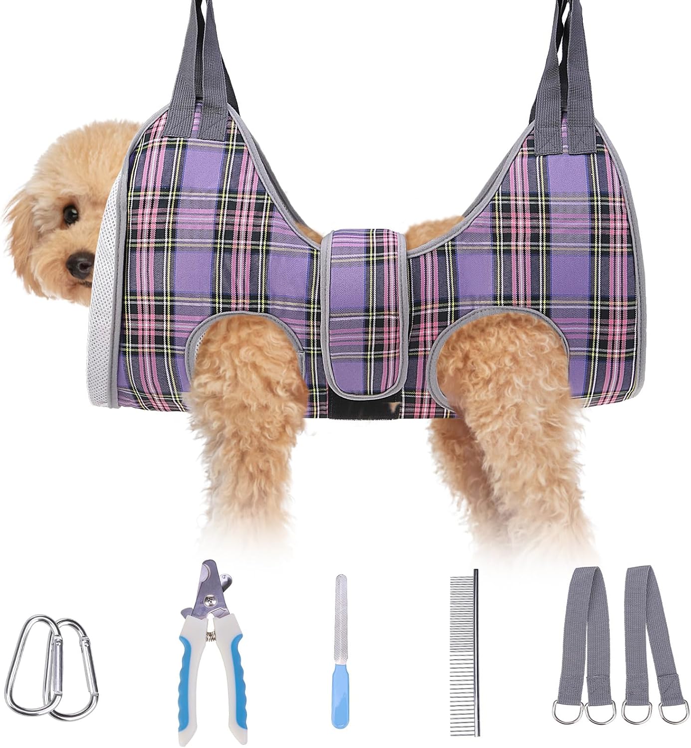 BEAUTYZOO Dog Grooming Hammock for Small Dogs Cat- Dog Sling for Nail Trimming/Clipping- Dog Hanging Harness Holder with Thick Fabric Neck Support & Strap Restraint Claw Care, Beige S - Image 14