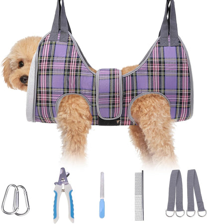 BEAUTYZOO Dog Grooming Hammock for Small Dogs Cat- Dog Sling for Nail Trimming/Clipping- Dog Hanging Harness Holder with Thick Fabric Neck Support & Strap Restraint Claw Care, Beige S - Image 14