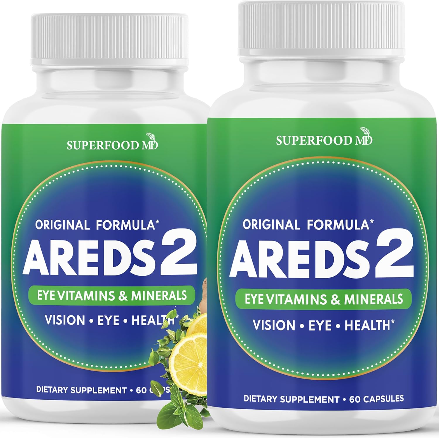 Superfood MD AREDS 2 Eye Vitamin and Mineral Supplement front view packaging for macular health