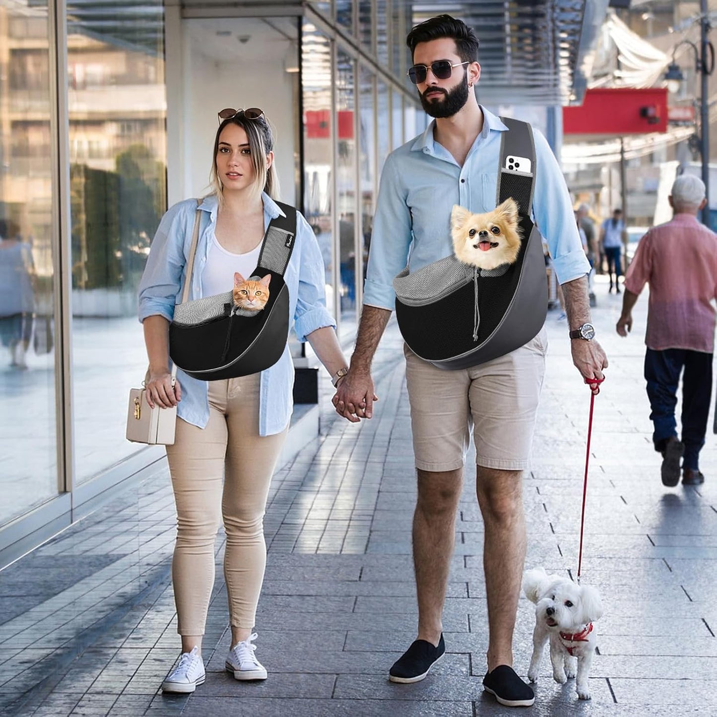 Pawaboo pet sling carrier storage pockets and back zipper