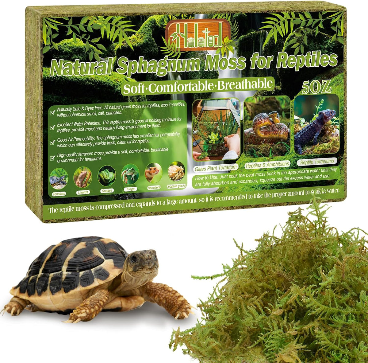 Halatool 9OZ Natural Sphagnum Moss for Reptiles- 14QT Green Moss for Terrarium Plants Long Fiber Reptile Moss for Leopard Gecko Snake Hamsters Tortoises Frogs Lizards Salamanders - Image 10