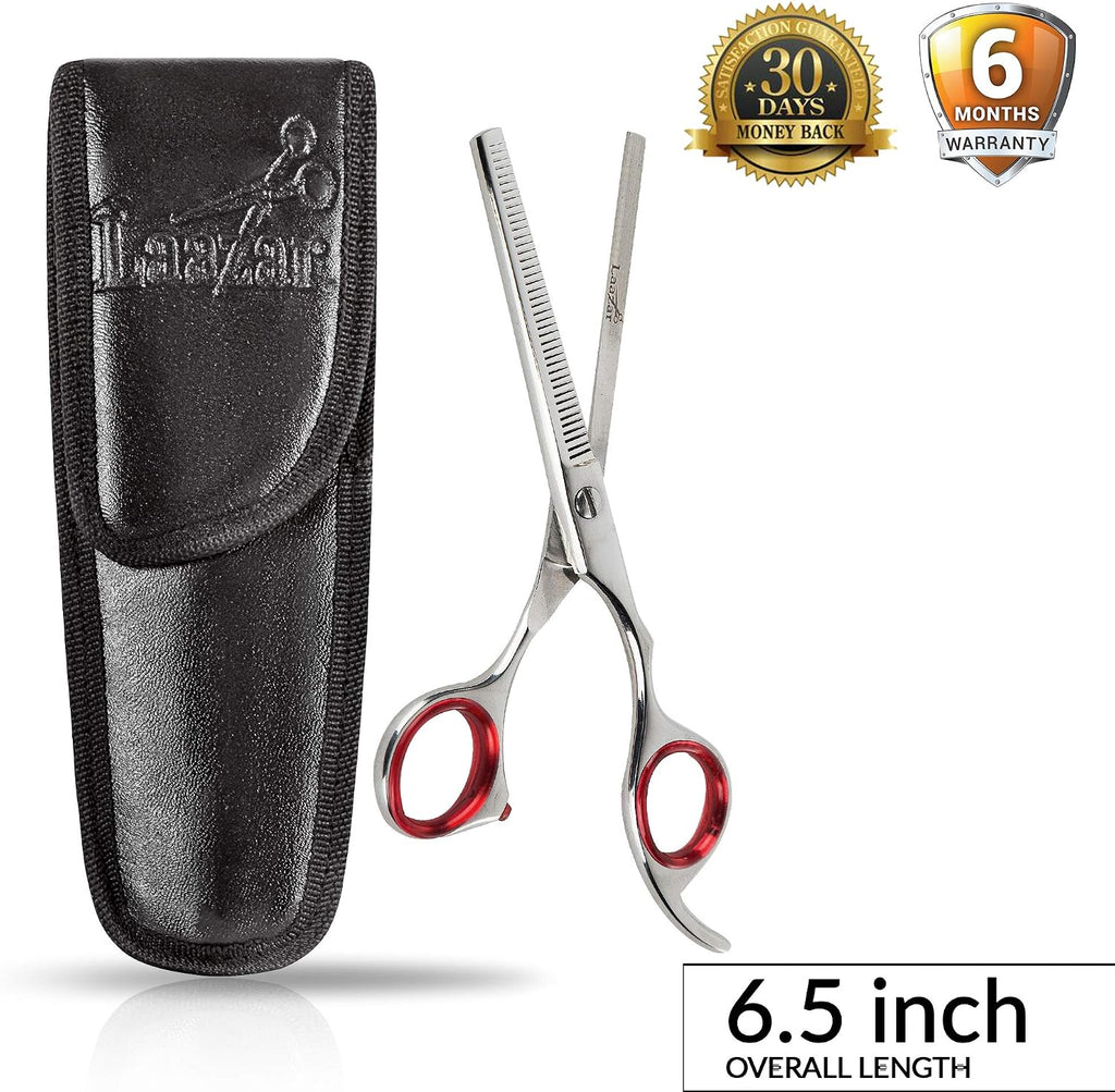 Ergonomic handles of Laazar pet grooming shears with rubber finger inserts