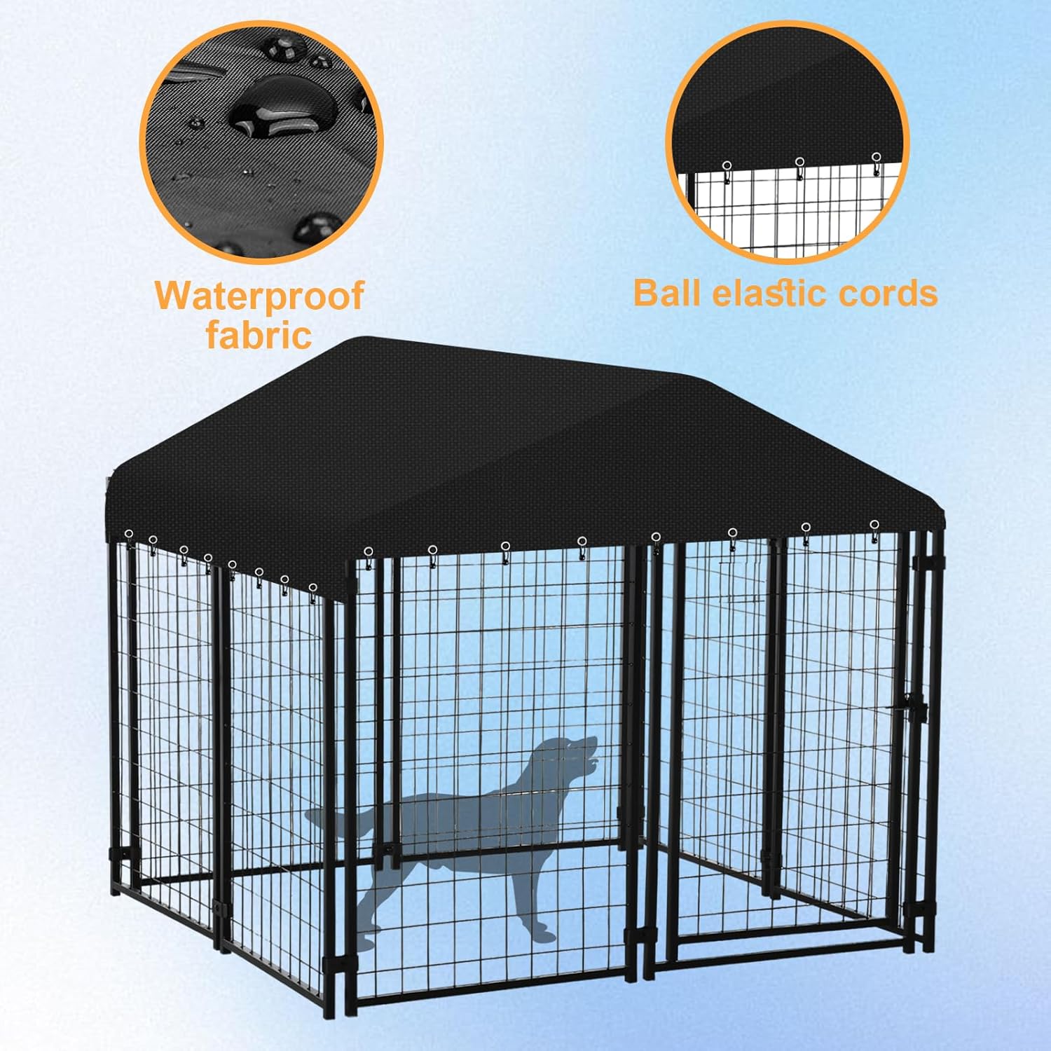 Outdoor pet enclosure cover mesh ventilation panels and zippers