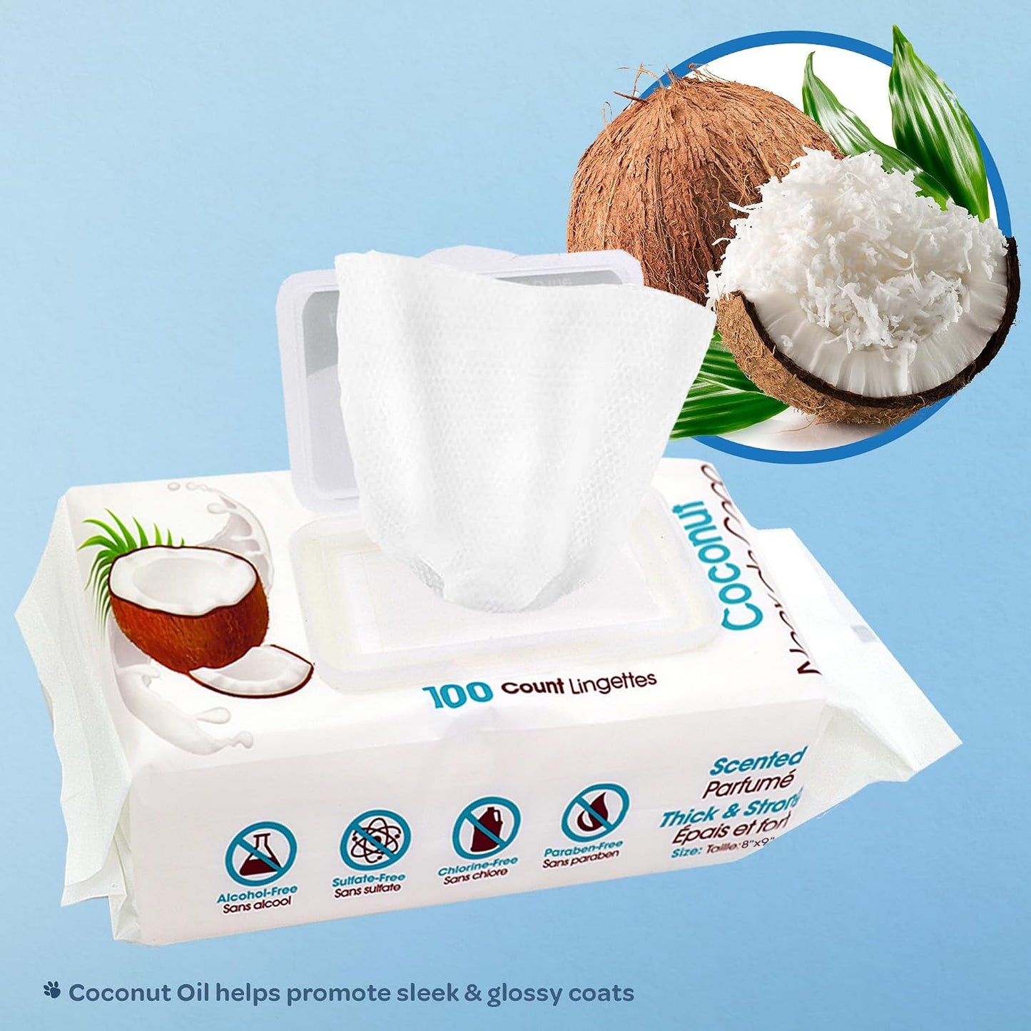 Plant derived dog and cat grooming wipes for clean paws and coats