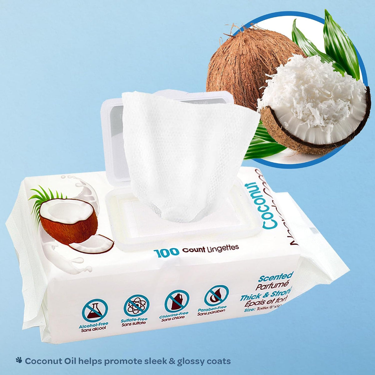 Plant derived dog and cat grooming wipes for clean paws and coats