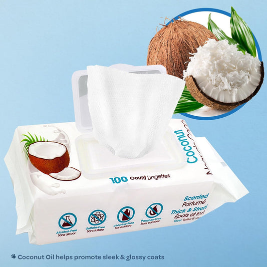 Plant derived dog and cat grooming wipes for clean paws and coats