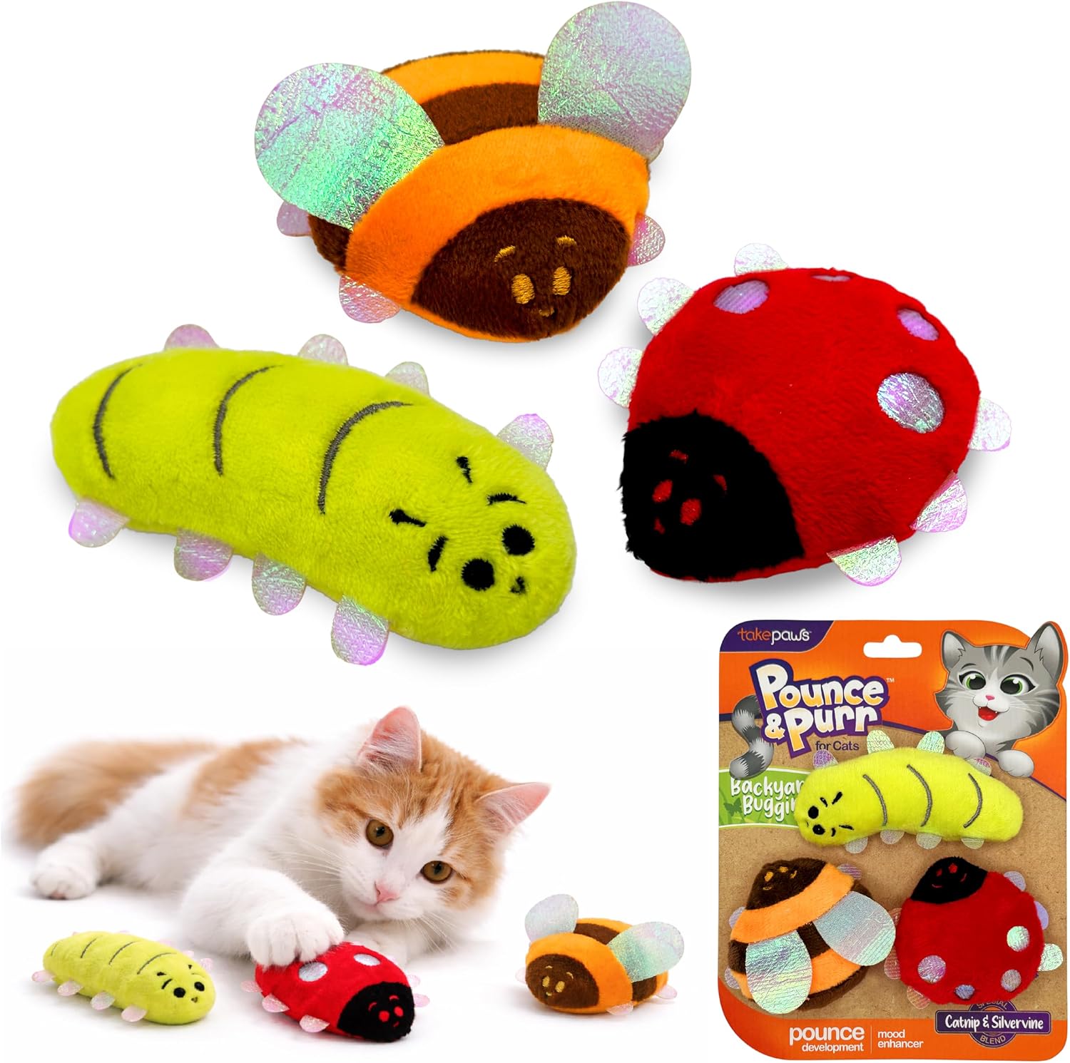 Pounce & Purr(R) Plush Cat Toys, Catnip & Silvervine Infused, Shiny Iridescent Accents, Interactive Play Toys for Cats & Kittens (Ladybug) - Image 10