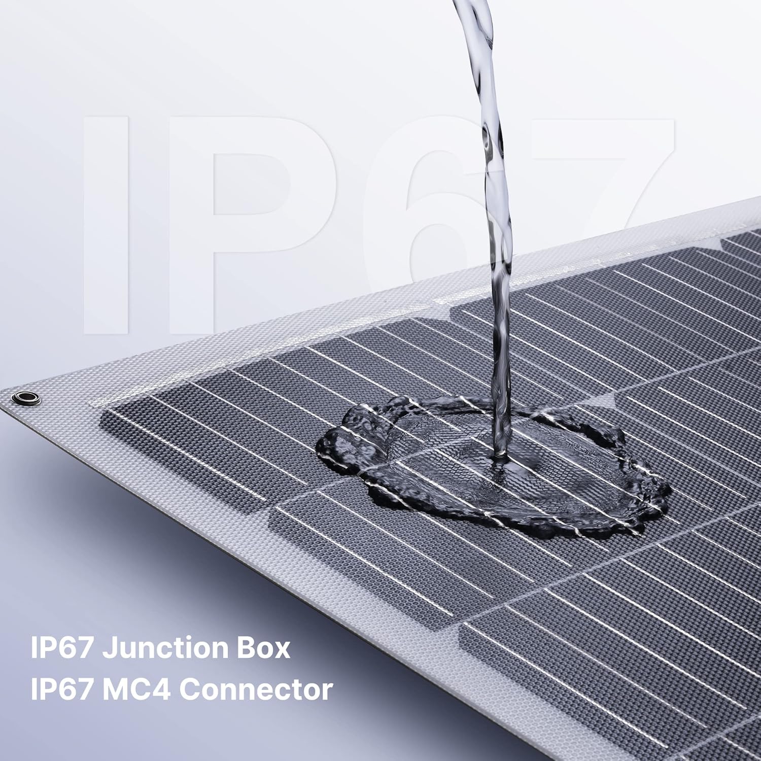 Lightweight Topunive monocrystalline solar panel showing the pre drilled installation holes.