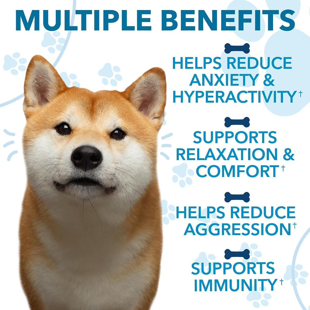 Helopssa pet anxiety relief soft chews container highlighting valerian root benefits