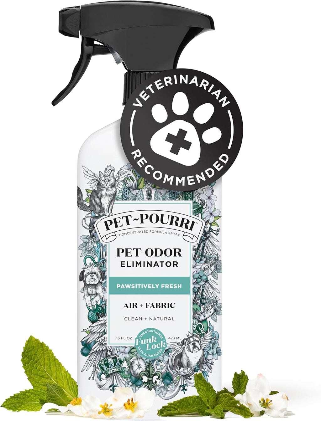Pet-Pourri Pawsitively Fresh bottle showcasing pet odor eliminator features