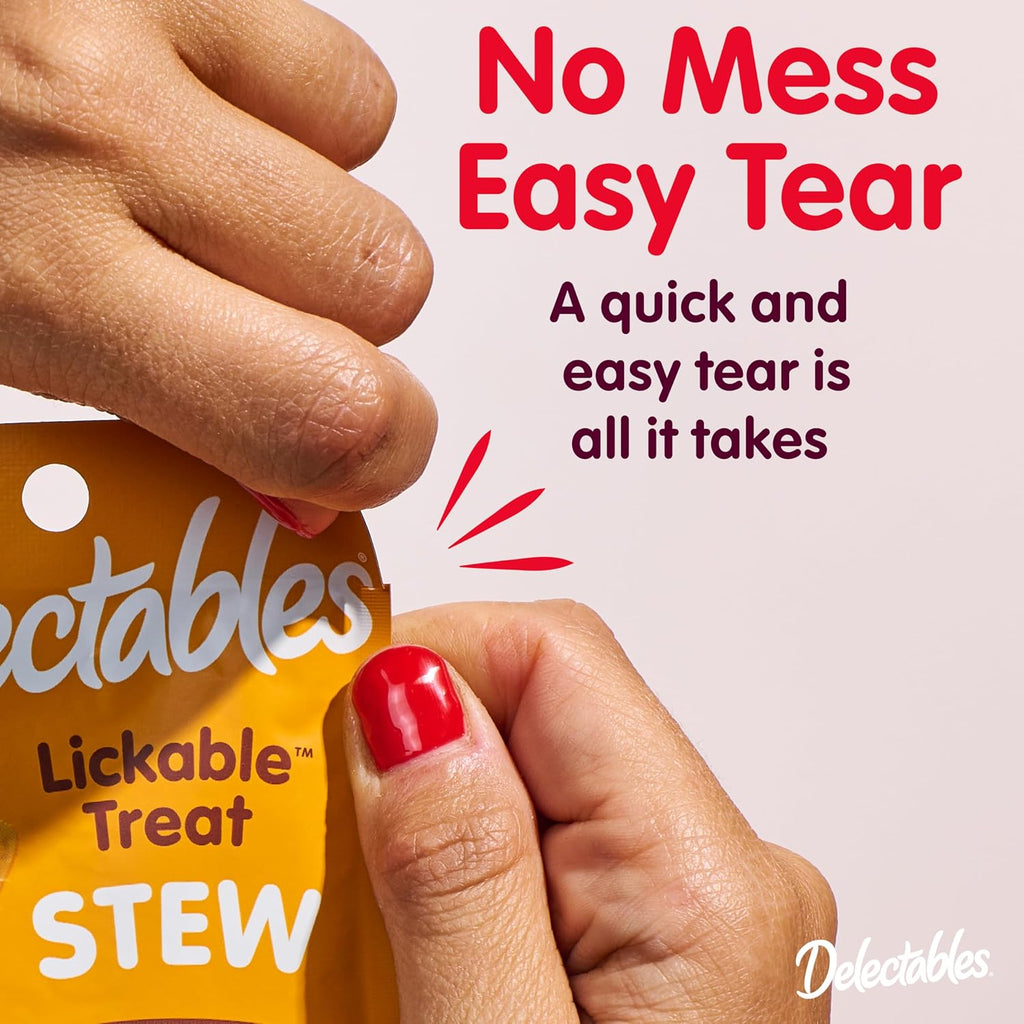 Premium imported Delectables cat treat packaging