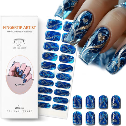 Kira semi cured gel nail strips blue gold heart front packaging view
