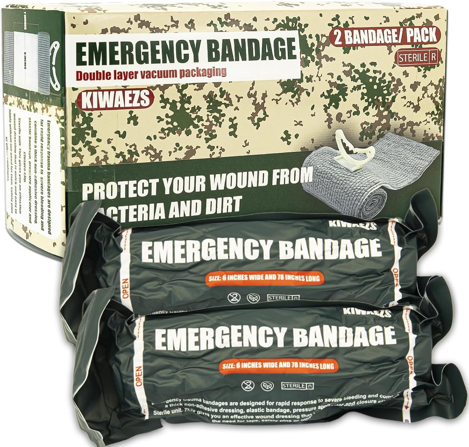 AID MATE Israeli style emergency bandage front view of the sterile vacuum sealed packaging.