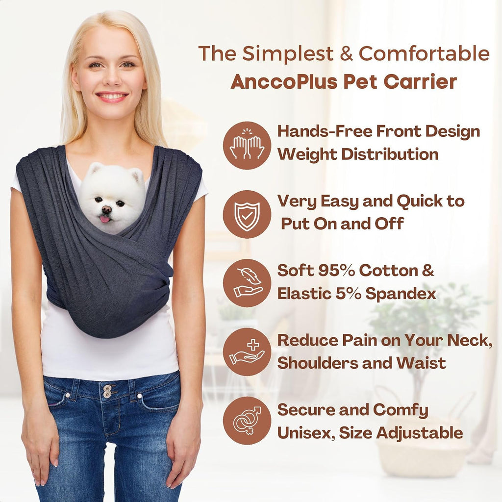Adjustable pet sling carrier worn on person for small dogs