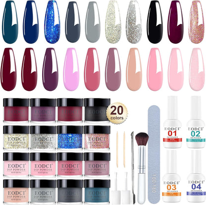 Eodci 31 piece dip powder nail kit with 20 glitter and nude pink colors