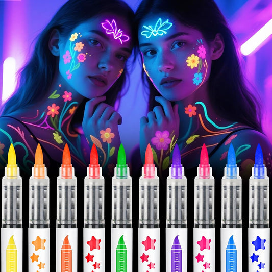 Toodler UV Neon Face and Body Paint Markers front view package highlighting multi-color selection for temporary cosmetic use