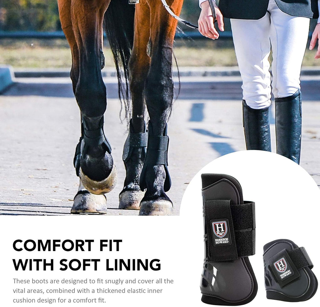 Harrison Howard equine leg support boots double thickness elastic strap close up