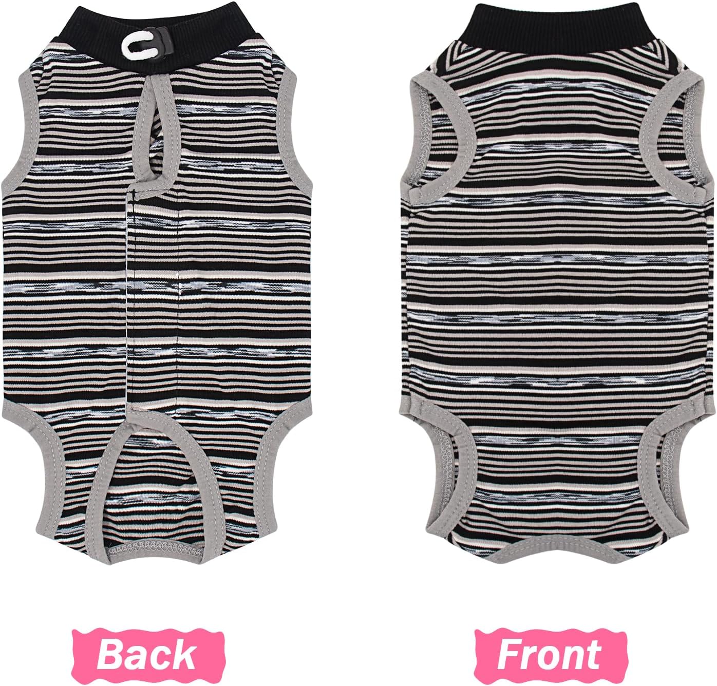 Adjustable drawstring neckline feature on recovery suit
