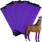 HUAME horse fly boots front view showing purple mesh protection set on a horse