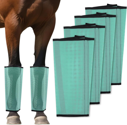 KILILIUN Mesh Horse Fly Boots green set of four front view on horse legs