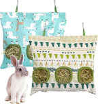 Lesnala 2pcs Bunny hay feeder Rabbit hay feeder bag Hanging guinea pig hay bag Large capacity cotton canvas fabric hay bag for Rabbits Bunny Chinchillas Hamsters and Other Small Pets(3 Holes,2 styles) - Image 8