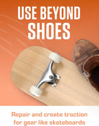 Demonstration of Shoegoo rubber based compound rebuilding a high friction outer edge of a running shoe sole.