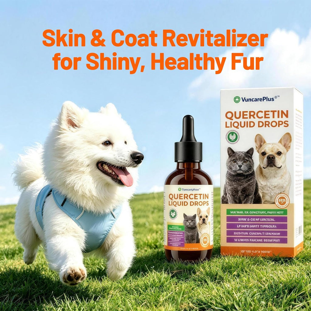 USA-imported VOSIFSDIY liquid quercetin drops bottle highlighting hot spot and itch relief.