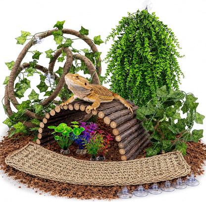 Hercocci 9-piece reptile habitat decor set in a terrarium