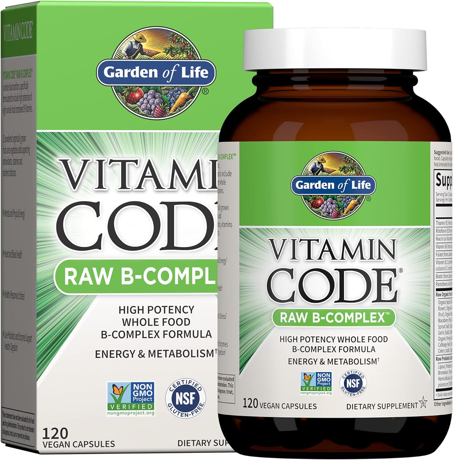 Garden of Life Vitamin Code Raw B Complex 120 Vegan Capsules front view
