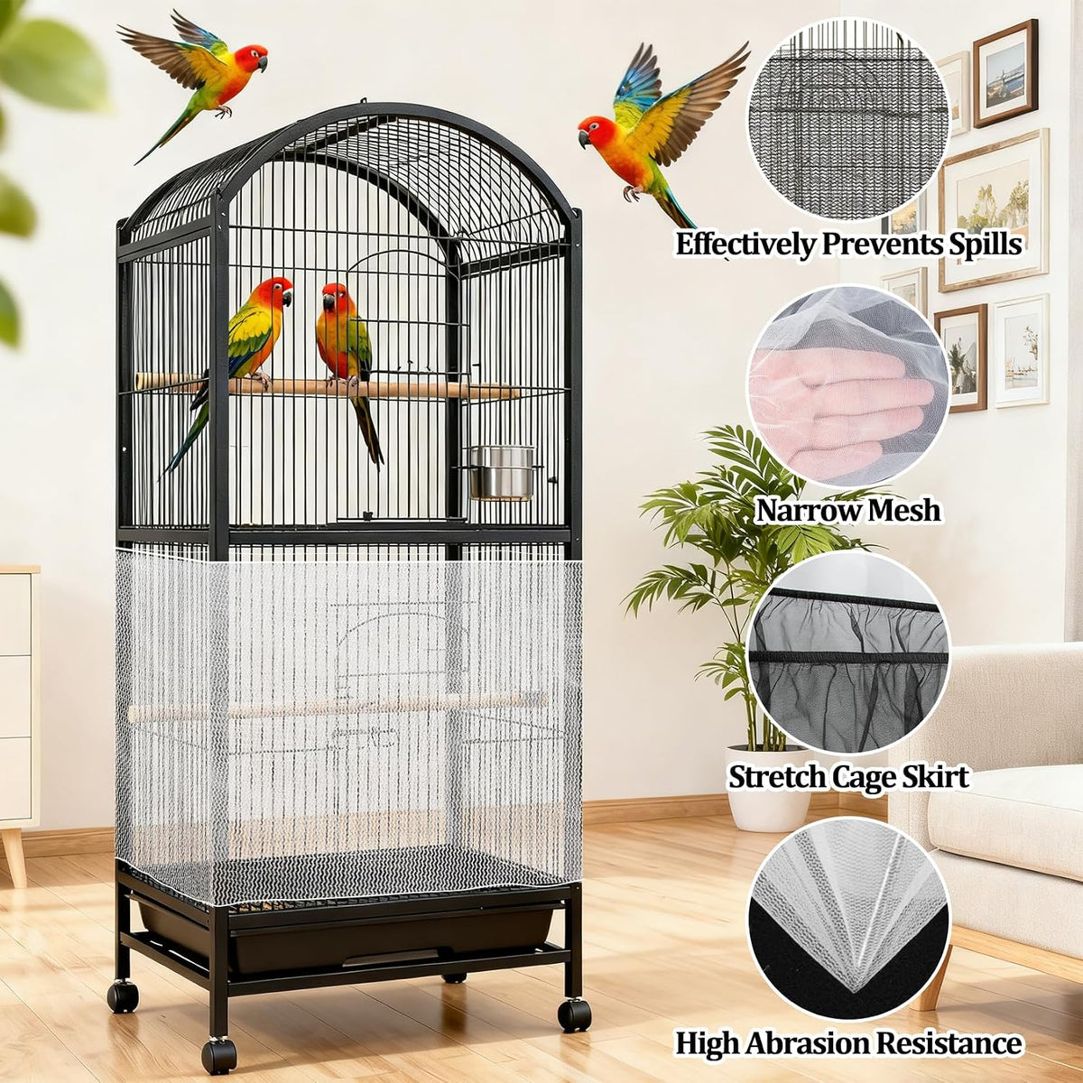RAINFLOW 2 Pack Bird Cage Seed Catcher - Adjustable Bird Cage Skirt - Image 5