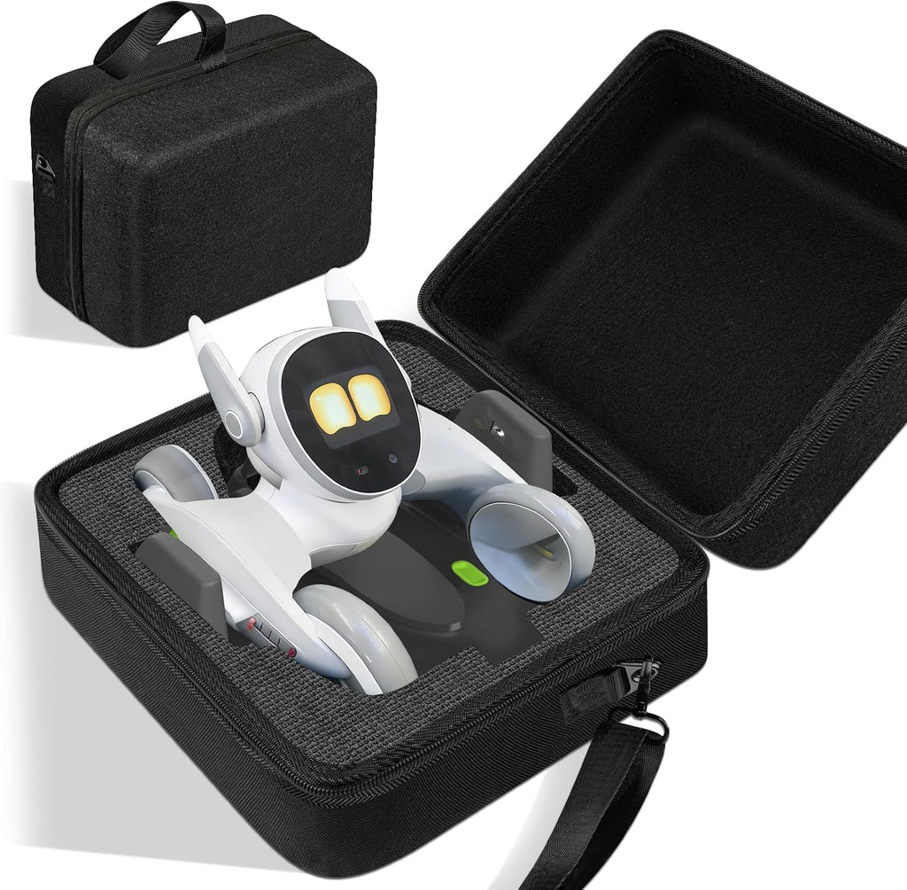 SARLAR carrying case front view showing the hard shell exterior for smart robot pet protection.
