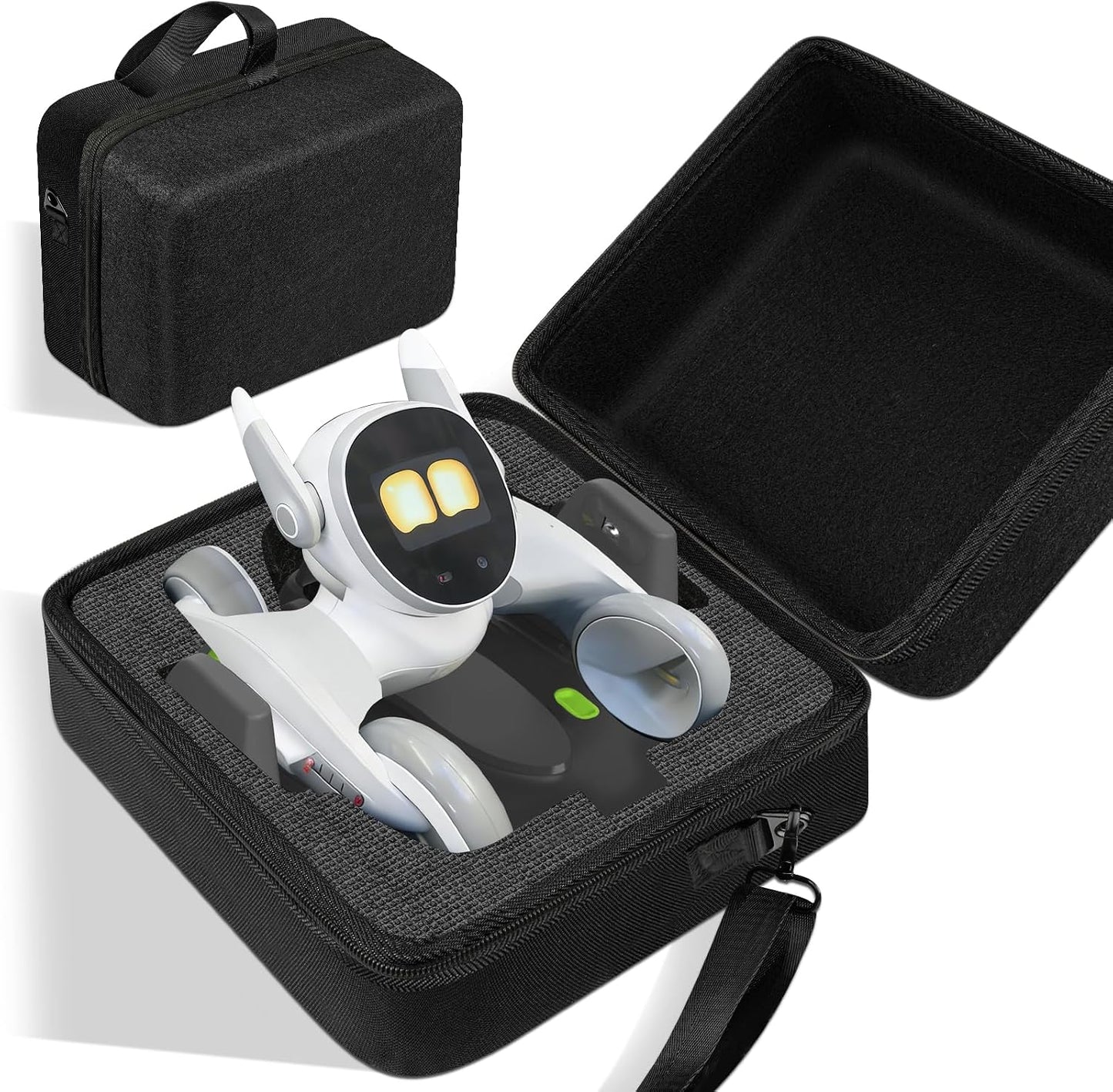 SARLAR carrying case front view showing the hard shell exterior for smart robot pet protection.