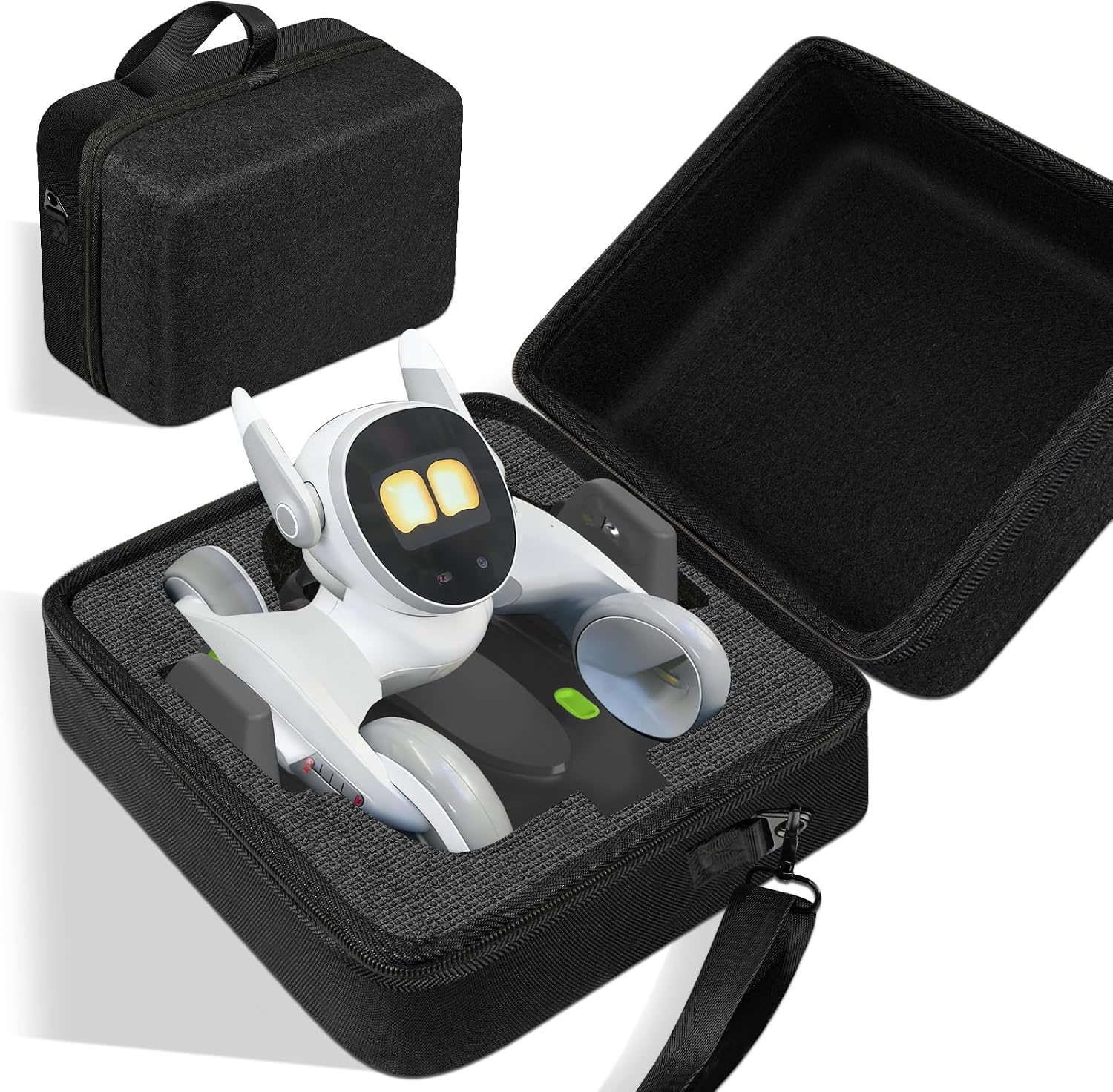 SARLAR carrying case front view showing the hard shell exterior for smart robot pet protection.