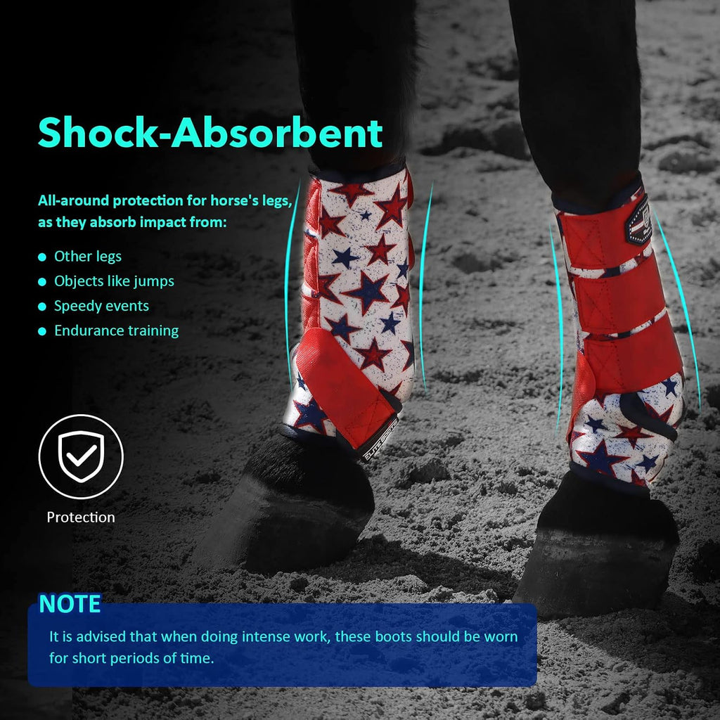 Red dream star patterned shock absorbing horse front boots pack of two