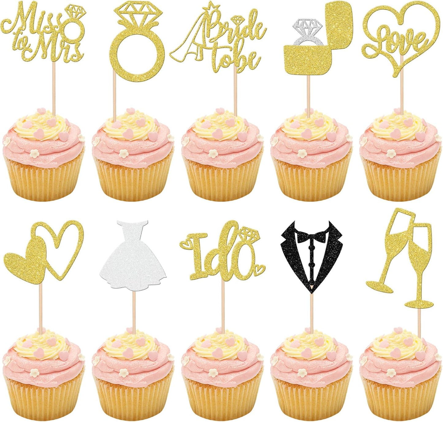 Zhuoweism Bride To Be glitter cupcake toppers front view