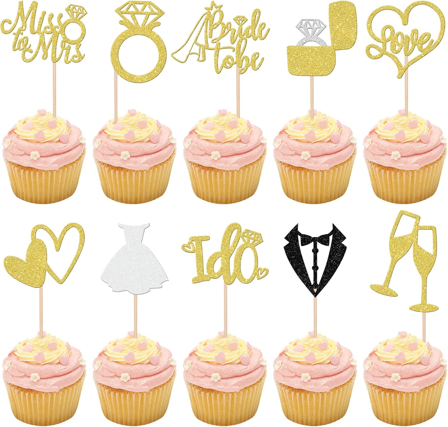 Zhuoweism Bride To Be glitter cupcake toppers front view