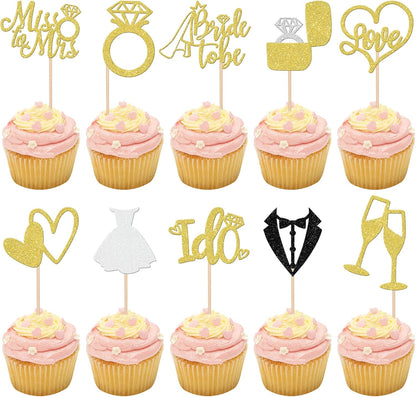 Zhuoweism Bride To Be glitter cupcake toppers front view