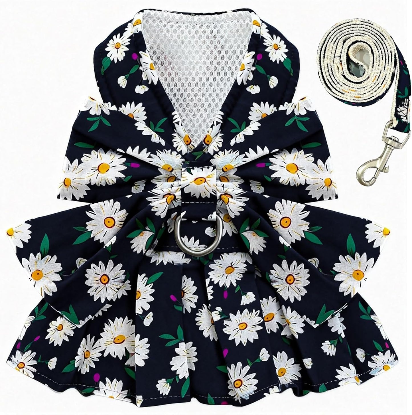 BAEJMJK Dog Dress Bowknot Harness Leash Set for Small Dogs Cats Daisy Floral Girl Dog Dresses Cute Puppy Princess Clothes Pet Doggy Outfits Spring Summer Breathable Dresses(Pink,Medium) - Image 9