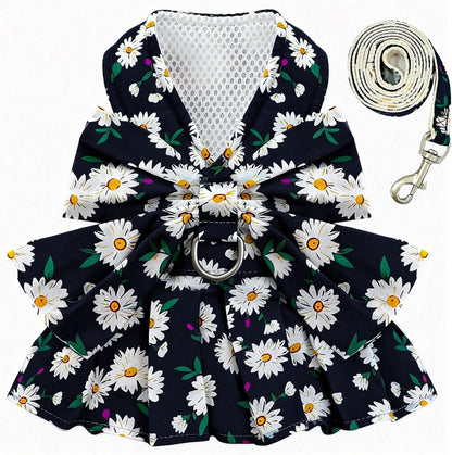 BAEJMJK Dog Dress Bowknot Harness Leash Set for Small Dogs Cats Daisy Floral Girl Dog Dresses Cute Puppy Princess Clothes Pet Doggy Outfits Spring Summer Breathable Dresses(Pink,Medium) - Image 9