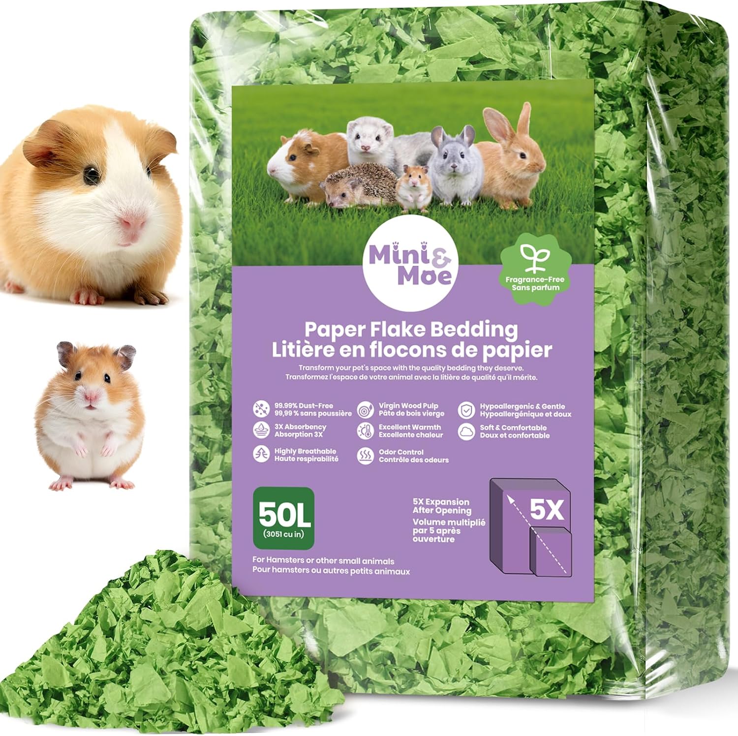mini&moe Hamster Bedding 50L: Dust-Free and Odor Control Moisture Absorbent Unscented Natural Paper Small Pet Bedding - for Guinea Pigs, Hamsters, Chinchilla,Rabbits,Rat,Ferret, and Gerbil, 50 Liters - Image 9
