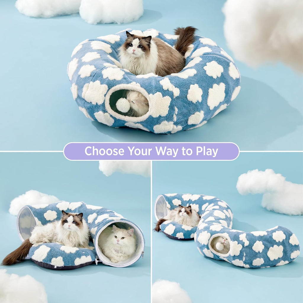 Le Sure convertible pet donut tunnel cave bed assembly illustration