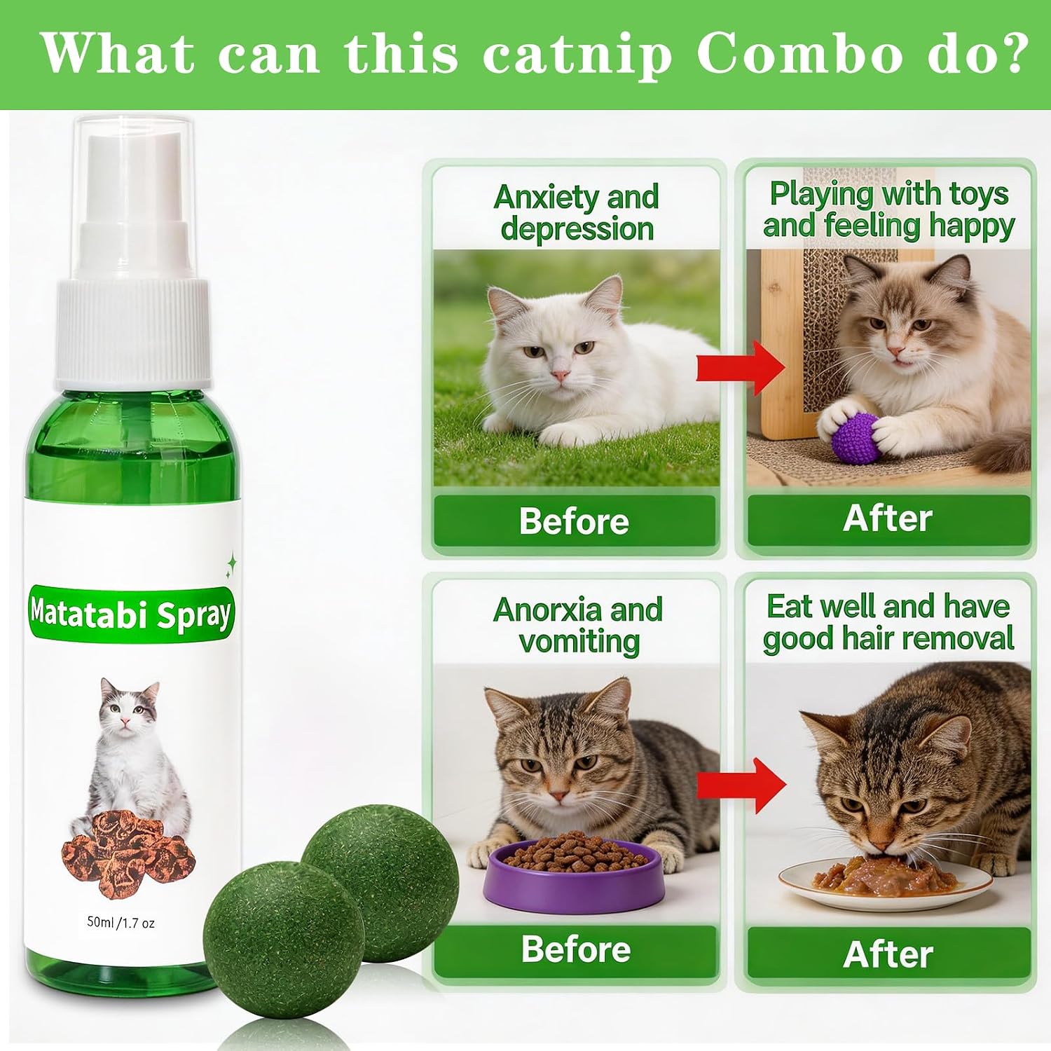 Complete overview of the domestic pet wellness kit containing one spray bottle and two interactive herbal treats.