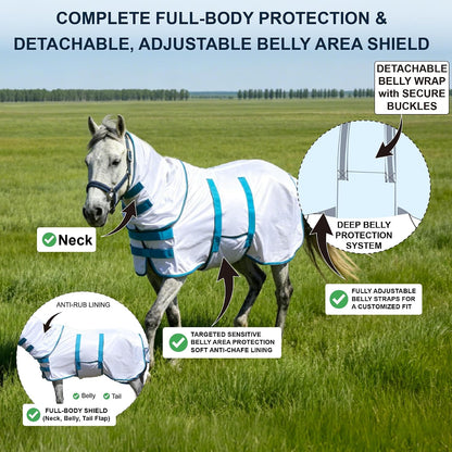 Gallopoff miniature equine summer rug showing adjustable belly wrap