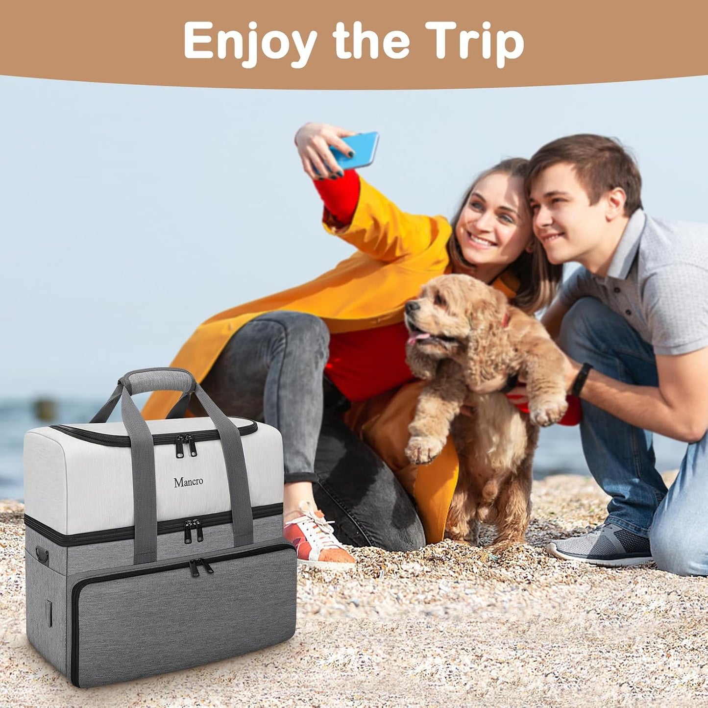 Mancro premium pet utility bag being carried during an outdoor road trip